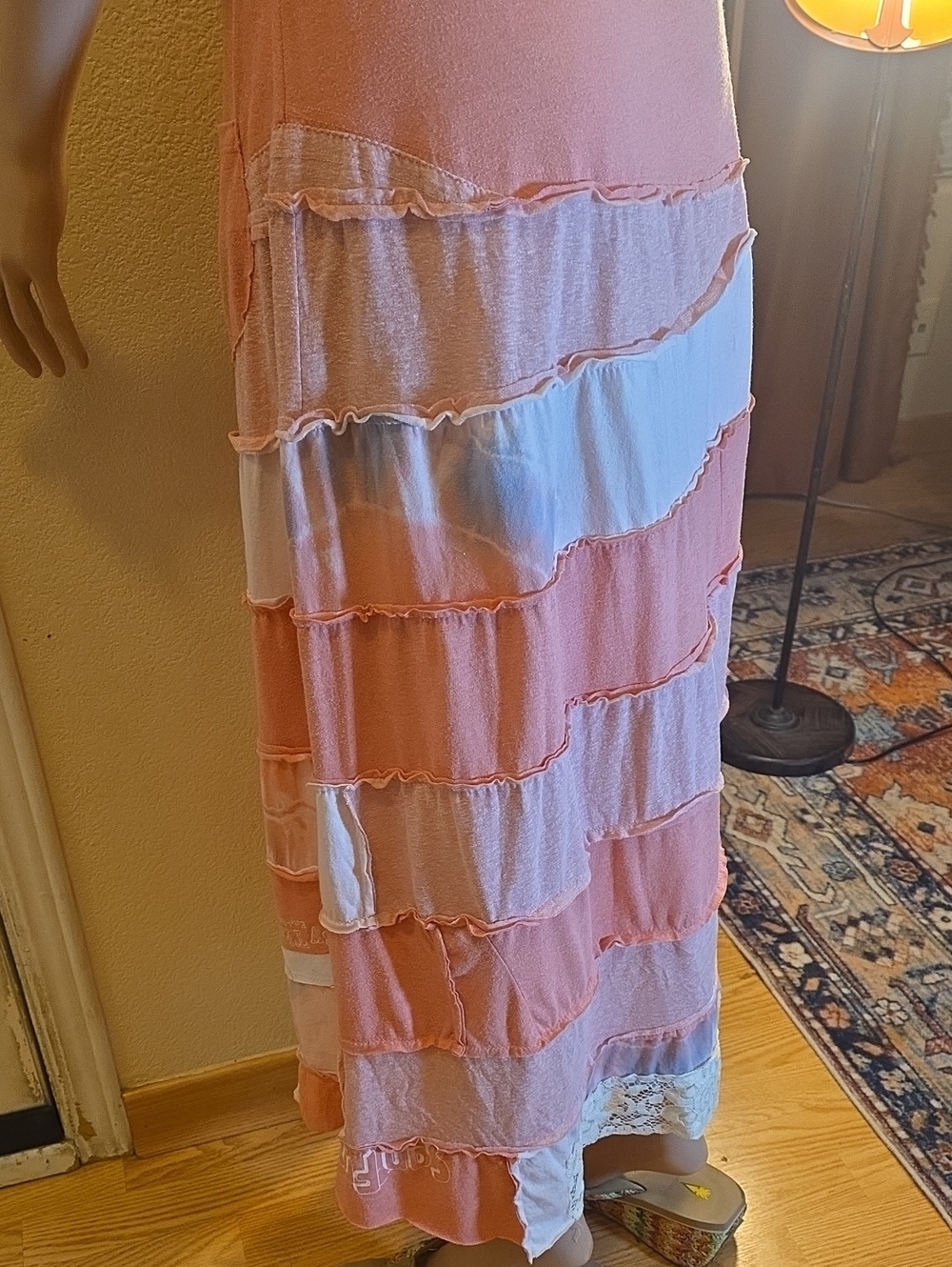 Multiple Threads Upcycled Boho Patchwork Maxi Skirt Pink Lace Rare find - Picture 9 of 13